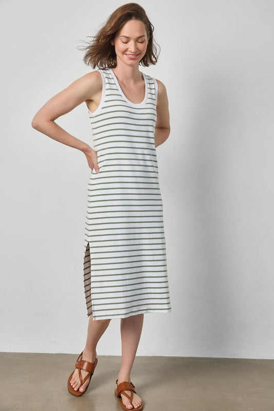 Rib Stripe Side Slit Tank Dress