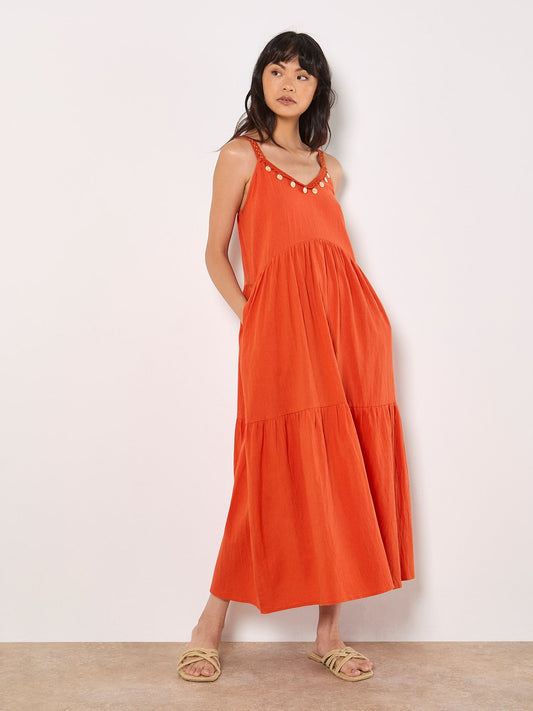 Shell Detailed Tiered Midaxi Dress