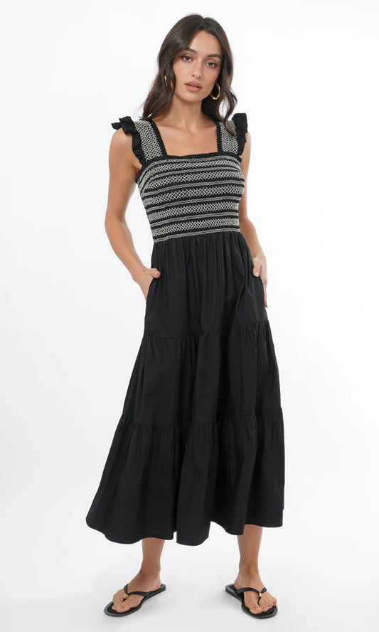 Felicia Multi Stitch Smocked Midi Dress