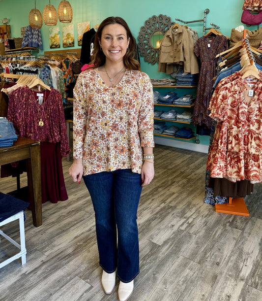 Flowers in the Fall V-Neck Top