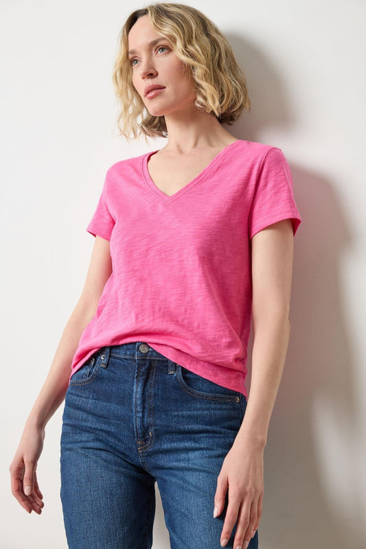 Short Sleeve Back Seam V-Neck