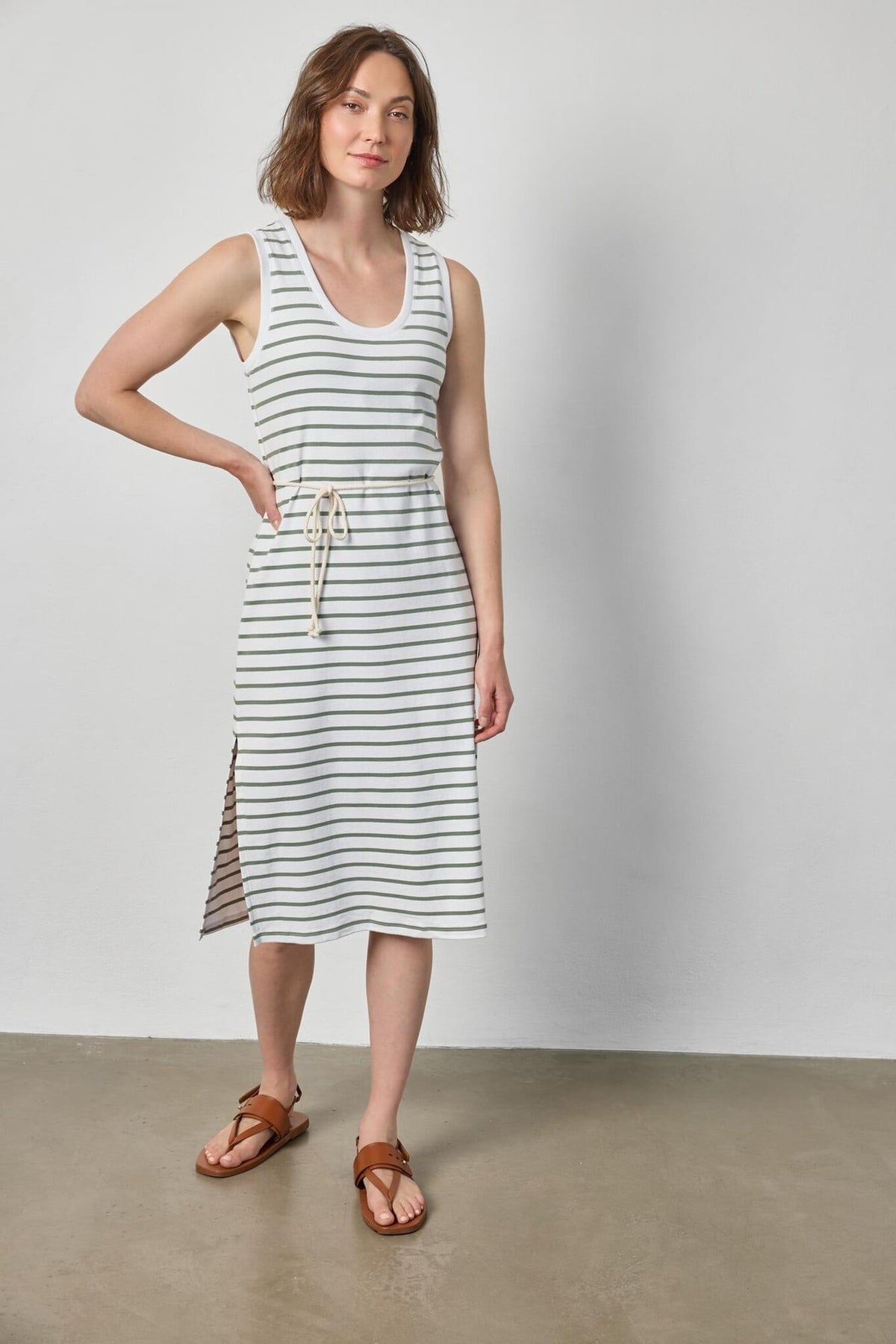 Rib Stripe Side Slit Tank Dress