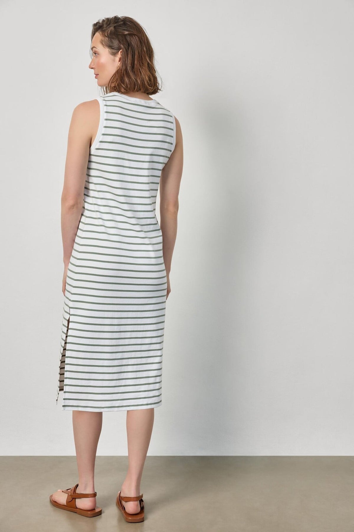 Rib Stripe Side Slit Tank Dress