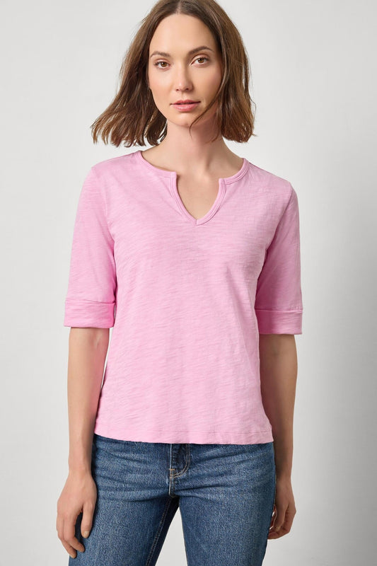 Rib Trim Elbow Split Neck