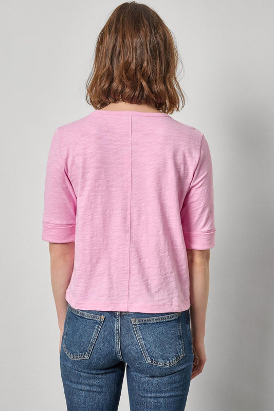 Rib Trim Elbow Split Neck