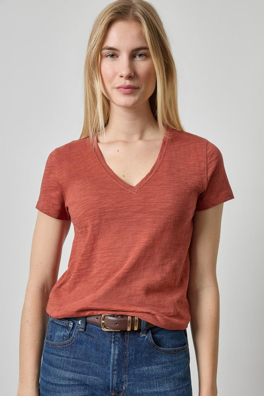 Short Sleeve Back Seam V-Neck