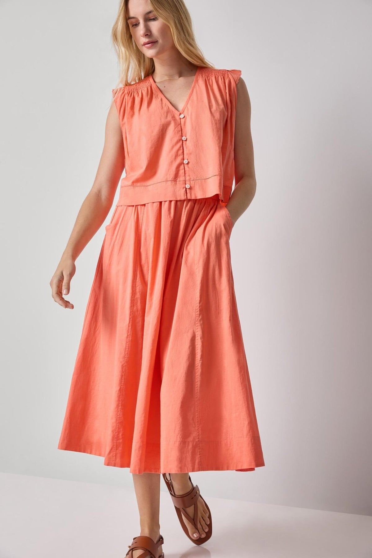 Smocked Shoulder V-Neck