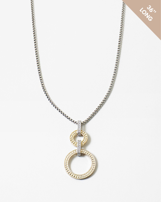 Round Two-Tone Long Pendant Necklace