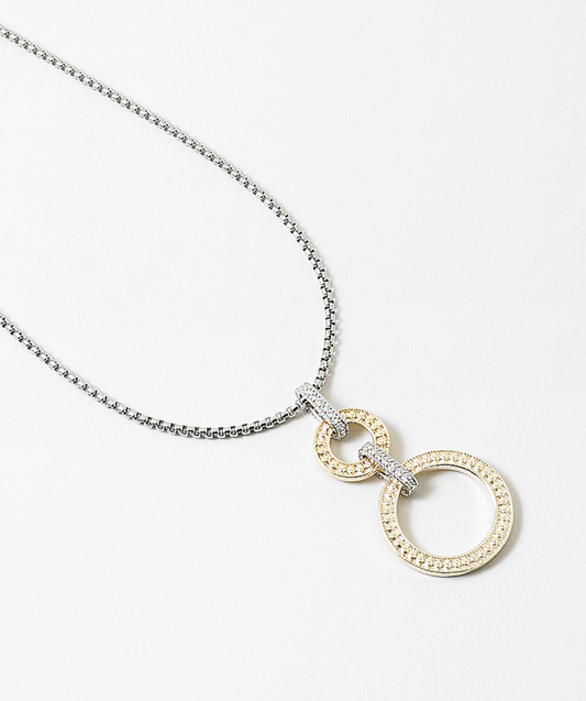 Round Two-Tone Long Pendant Necklace
