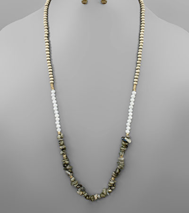 Chip Stone & Wood Bead Necklace