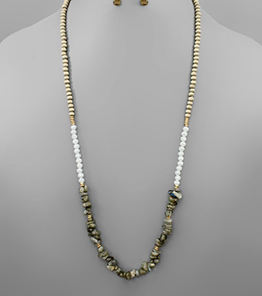 Chip Stone & Wood Bead Necklace