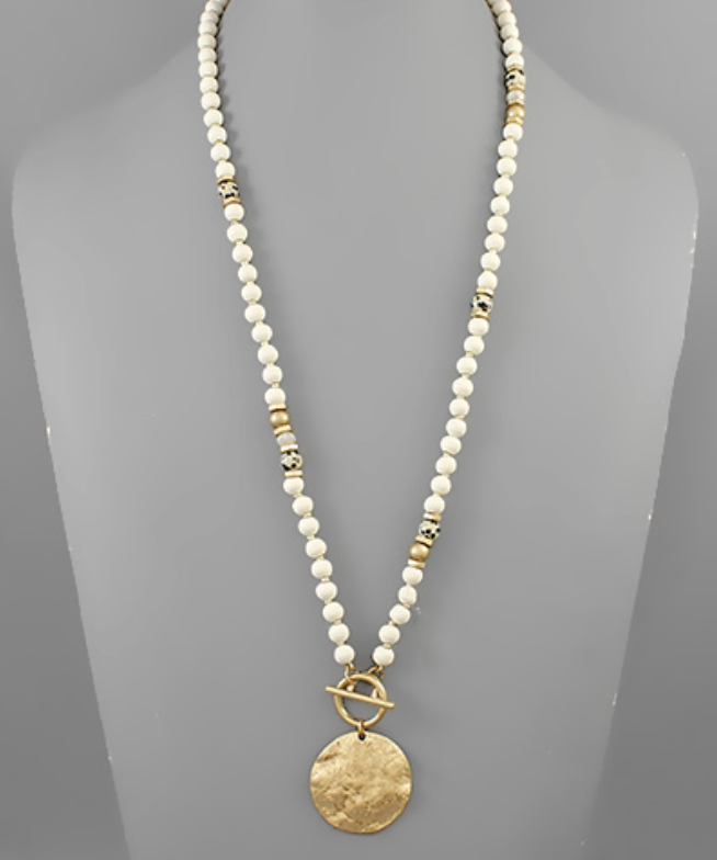 Hammered Disk Bead Toggle Long Necklace