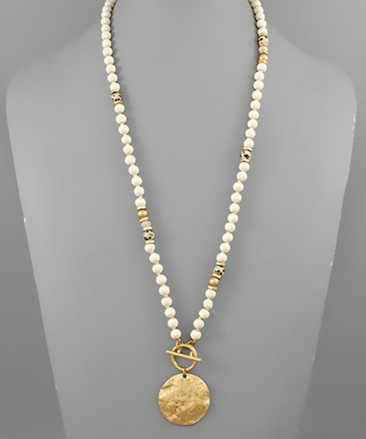 Hammered Disk Bead Toggle Long Necklace