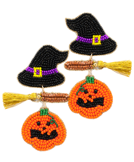 Halloween Broom & Witch Hat Earrings