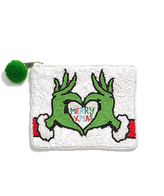 Christmas Heart Beaded Coin Purse